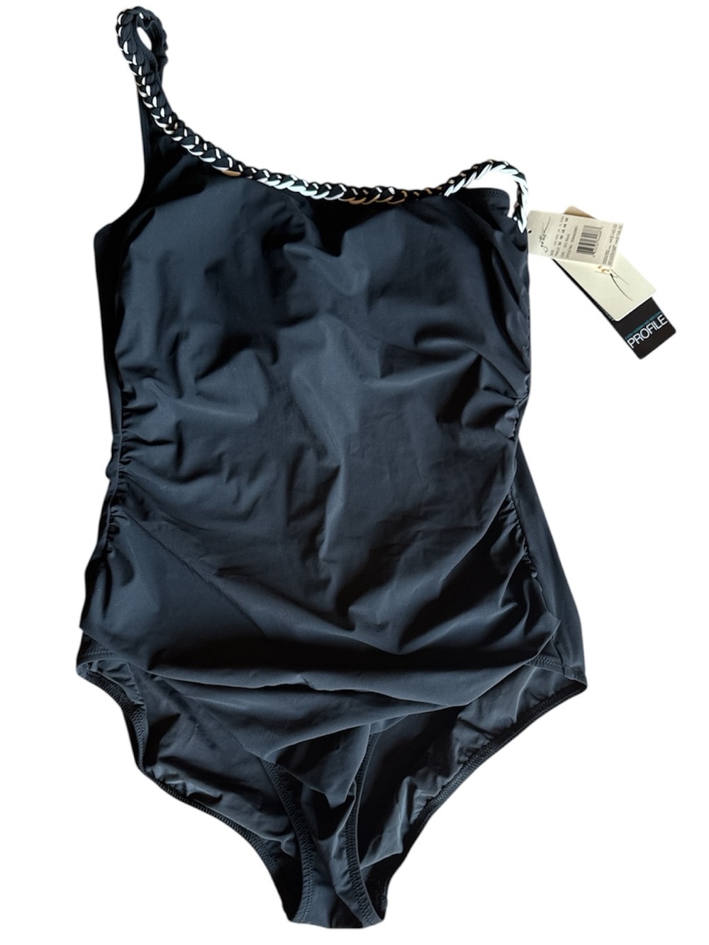 ⭐️NWT⭐️Profile Gottex Blk One Shoulder Women’s Swim Suit with Braided Trim - Picture 7 of 8